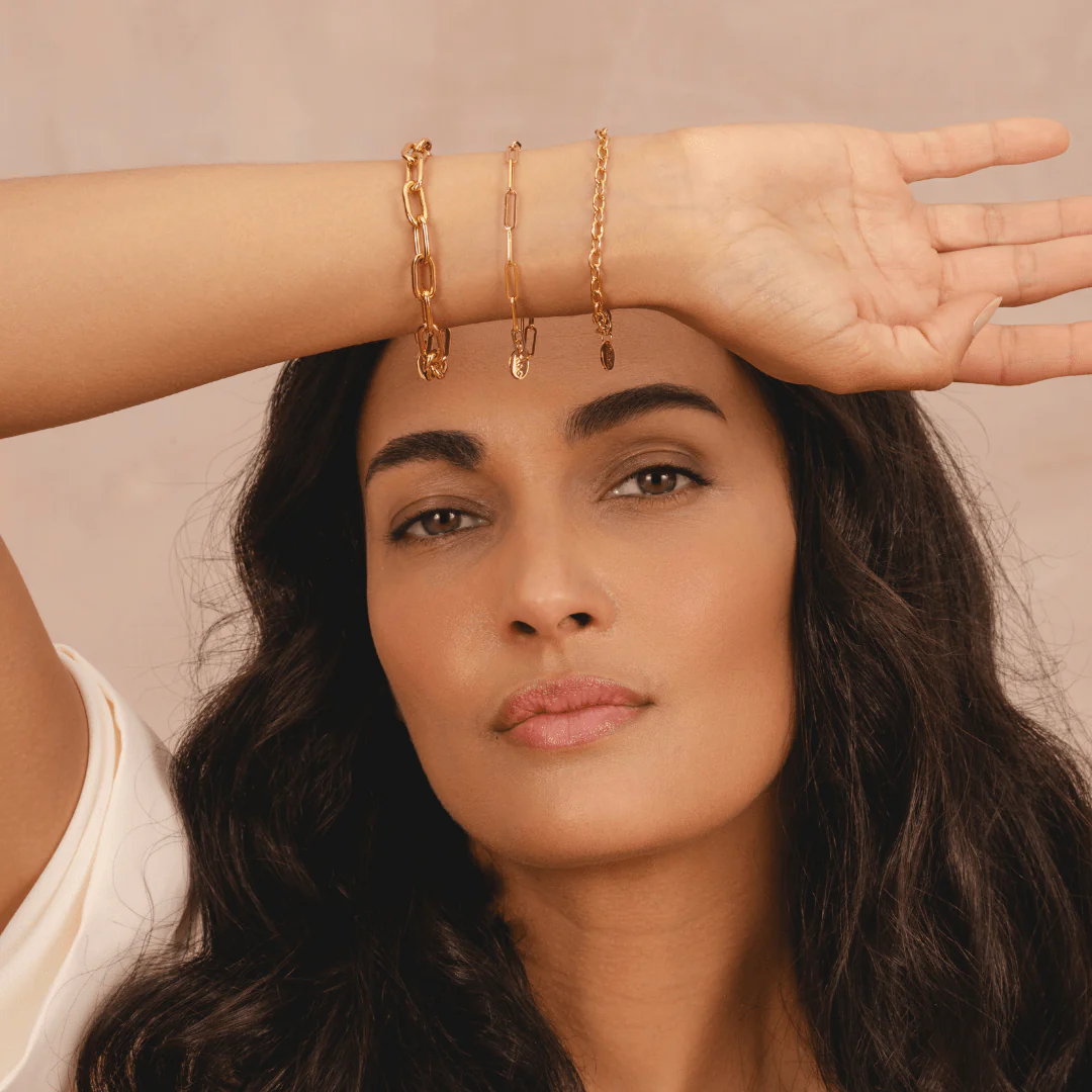 Long Link Chain Charm Gold Bracelet - Image 5
