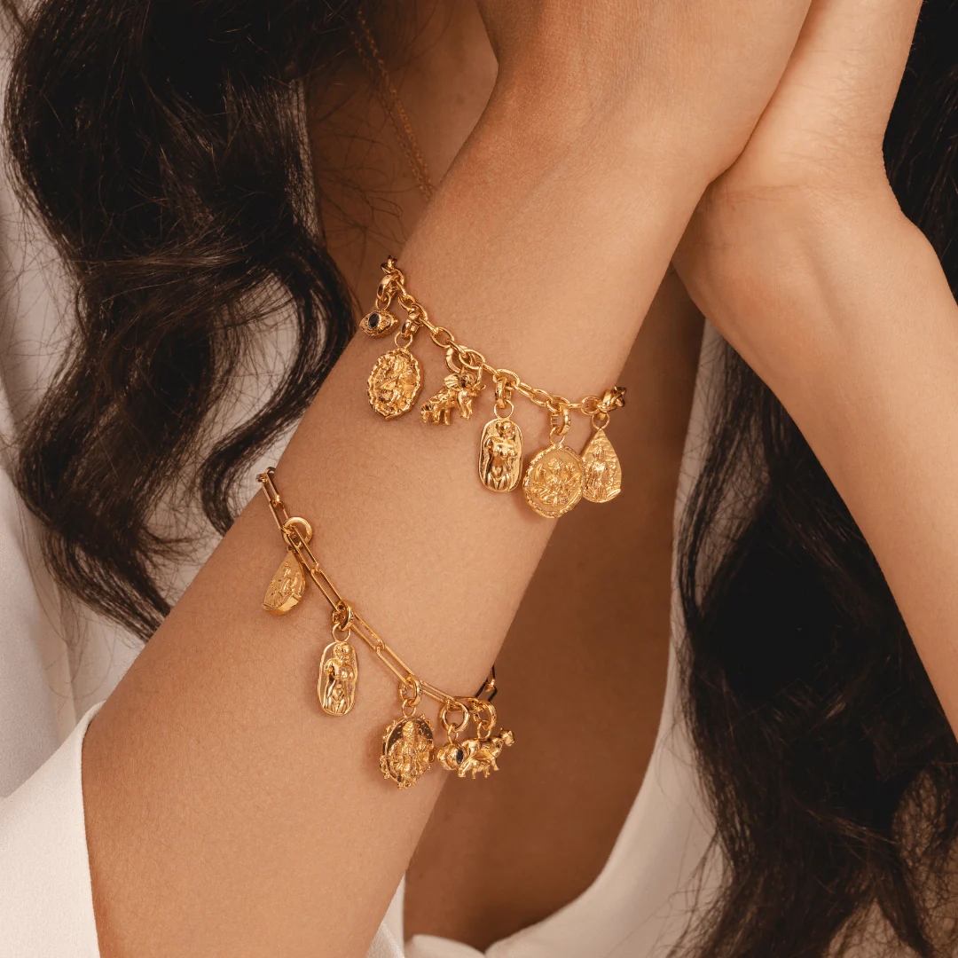 Long Link Chain Charm Gold Bracelet - Image 7