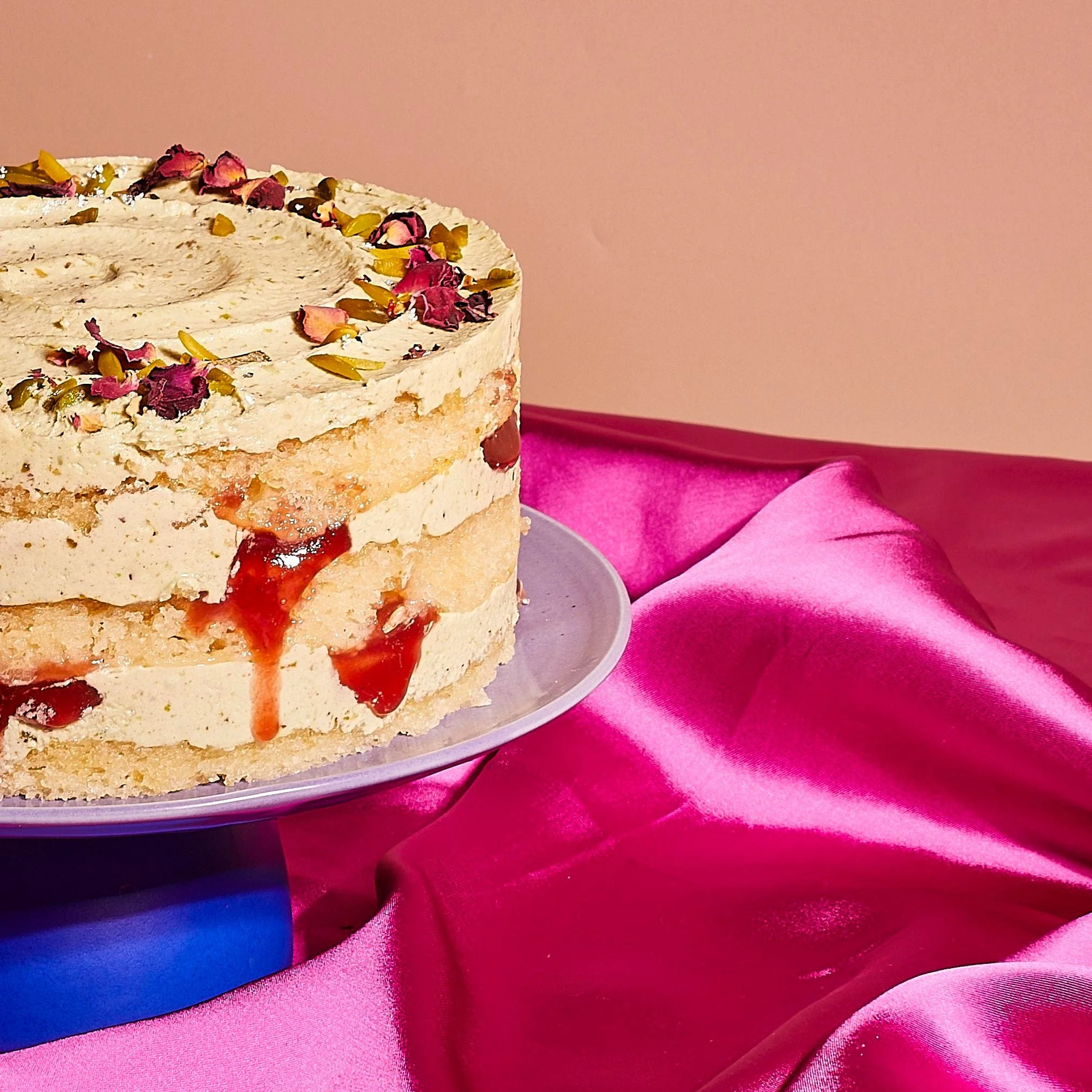 Pistachio & Strawberry Rasmalai Cake - Image 4