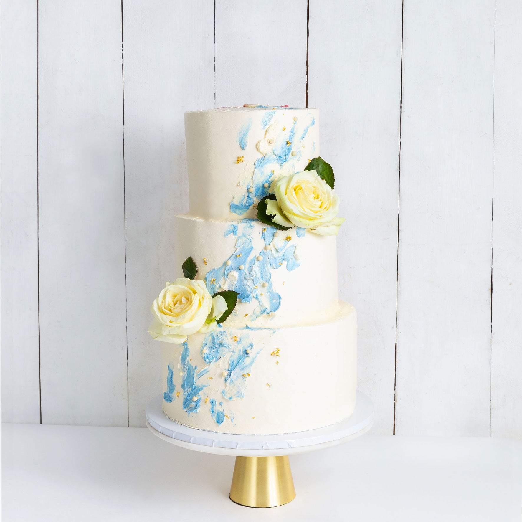 Three Tier Watercolour Rose Wedding Cake - Image 4